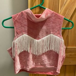 Fashion Brand Company Pink Velvet Fringe Crop Top